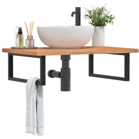 Étagère de Salle de Bain, Étagère de vasque murale, Meuble sous Vasque acier et bois massif de hêtre FR792409 DESIGN IN