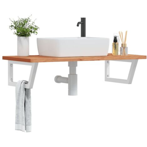 Étagère de Salle de Bain, Étagère de vasque murale, Meuble sous Vasque acier et bois massif de hêtre FR889714 DESIGN IN