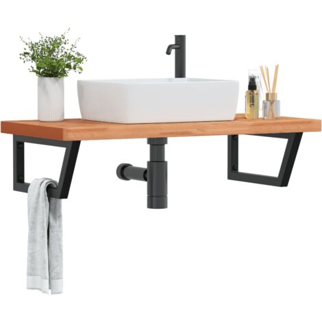 Étagère de Salle de Bain, Étagère de vasque murale, Meuble sous Vasque acier et bois massif de hêtre FR903196 DESIGN IN