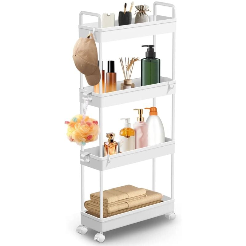 Étagère de salle de bain Étagère sur pied Étagère de ménage Étagère de salle de bain Cuisine Cave 4 étagères Amovible