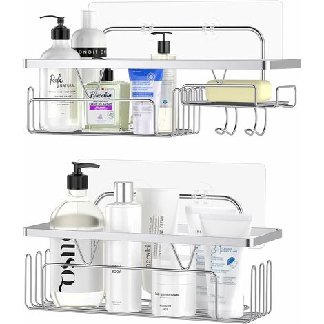 Étagère de salle de bain, étagères de salle de bain en acier inoxydable 304, étagère de douche, étagère de douche, ensemble de 2 étagères de douche pour salle de bain ou cuisine - Argent
