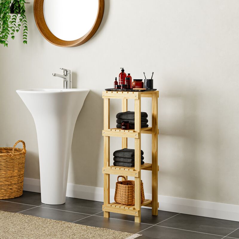 Tagère de salle de bain Kinnula avec 4 niveaux bois de pin 90 x 30 x 30 cm naturel [en.casa]