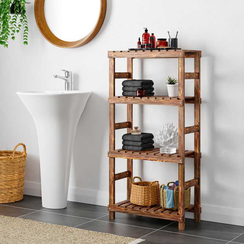 Tagère de salle de bain Kinnula bois de pin 120 x 60 x 30 cm bois foncé [en.casa]