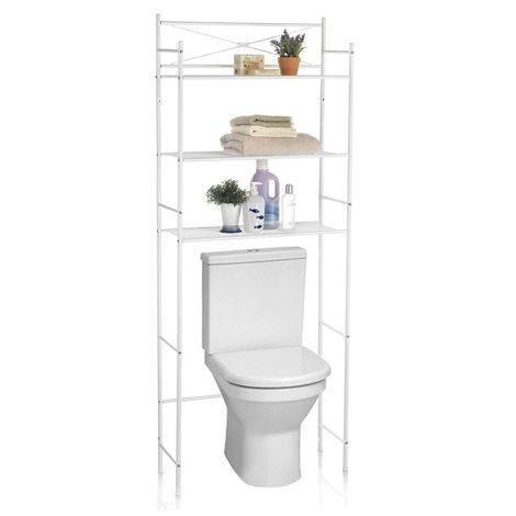 Etagère de salle de bain MARSA meuble de rangement au-dessus des toilettes wc ou lave-linge avec 3 tablettes, en métal laqué gris - Gris
