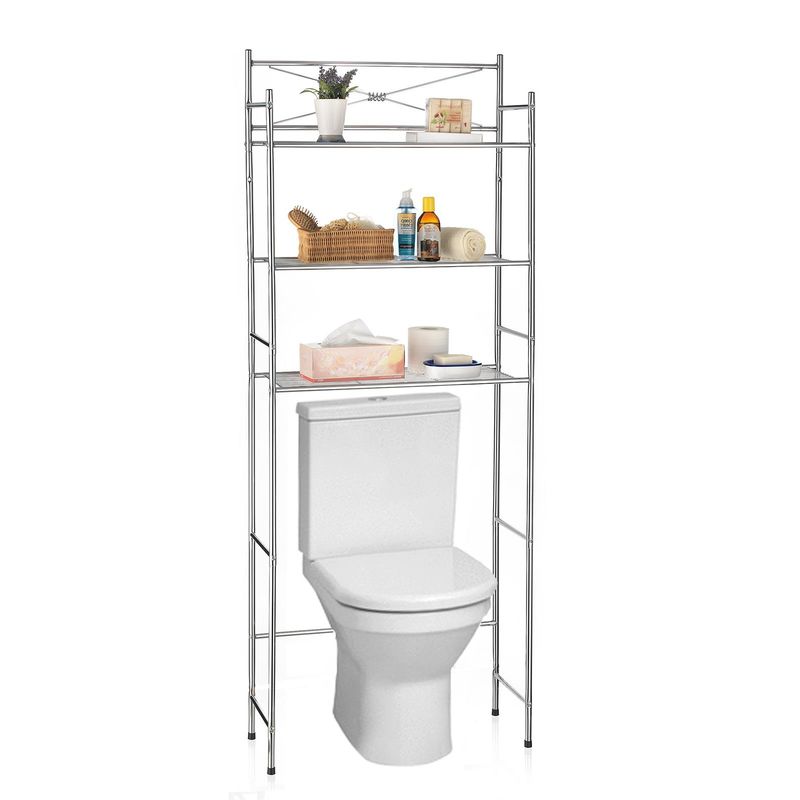 Idimex - Etagère de salle de bain marsa meuble de rangement au-dessus des toilettes wc ou lave-linge avec 3 tablettes, en métal chromé - Chromé