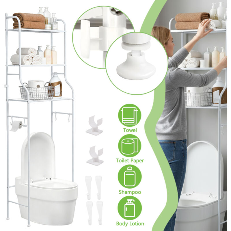 Etagère de Salle de Bain Meuble de Rangement au-Dessus des Toilettes WC ou Lave-Linge avec 3 tablettes, en métal laqué 152 x 25 x 47cm (Blanc)