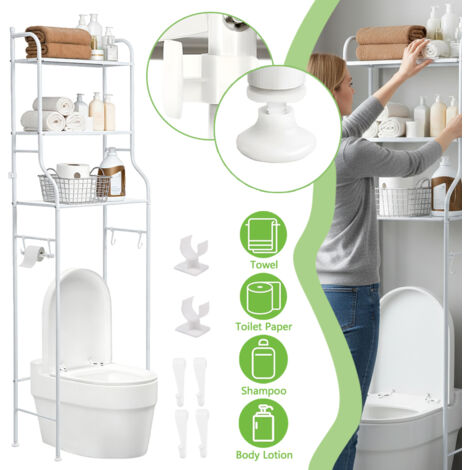 Etagère de Salle de Bain Meuble de Rangement au-Dessus des Toilettes WC ou Lave-Linge avec 3 tablettes, en métal laqué 152 x 25 x 47cm (Blanc)