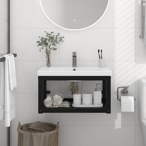 Étagère de salle de bain, Meuble sous vasque, Meuble de salle de bain mural Noir 59x38x31 cm Fer FR711192 DESIGN IN