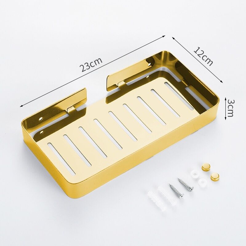 Étagère de Salle de Bain Mural en Acier Inoxydable avec Porte et Support de Drain - Panier de Rangement Organisateur pour Salle de Bain (Or)