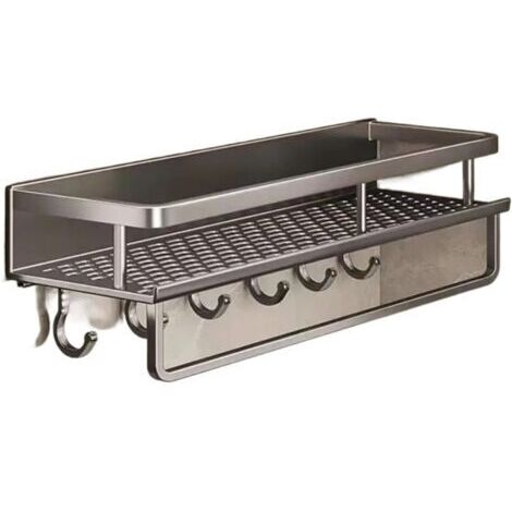Étagère de salle de bain, support de douche d'angle, support de rangement mural en aluminium pour cuisine (40 cm avec barre transversale)