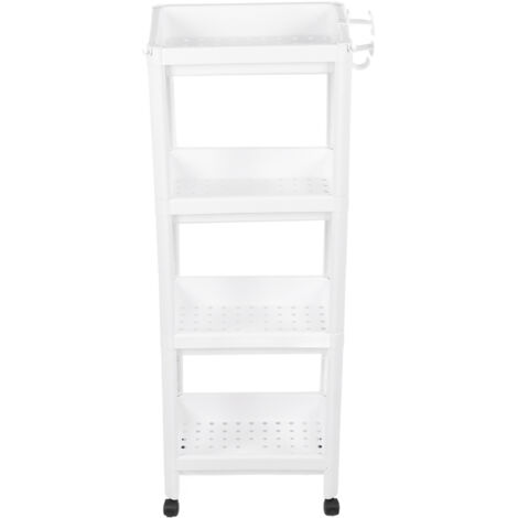 Étagère de Salle de Bain Tour 4 Niveaux avec Roulettes, Rangement Mobile Multifonction pour Salon, Chambre, Cuisine - Blanc Plastique