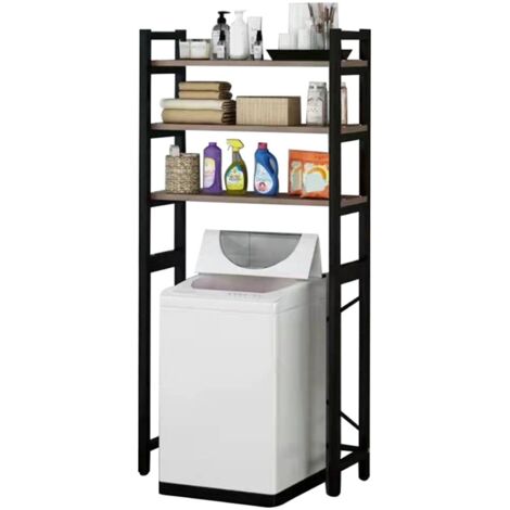 Etagère de salle de bain,Étagère WC,rangement pour WC/lave-linge, en métal laqué noir,69cm x 30cm x 181cm