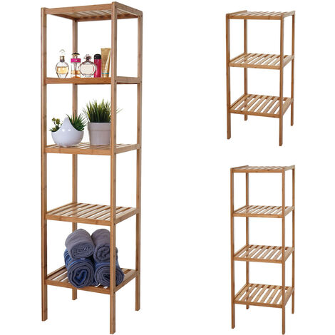 Étagère de salle de bains HWC-B18, Armoire, Bambou - 140x34x33cm