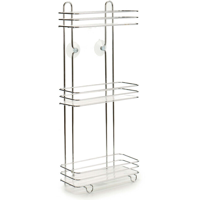 Etagère de salle de bain métal argenté plastique transparent (14 x 60 x 27 cm)