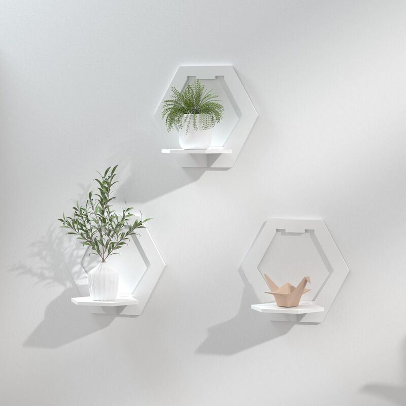 Kcvv - tagère de salon-étagère murale blanche-27×29×16cm, lot de 3