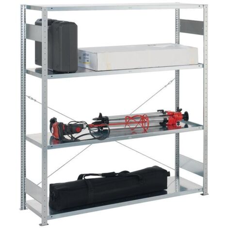 Étagère de stockage grande capacité H2000xL1700xP500mm, étagère de base, 4 niveaux en acier galvanisé argenté