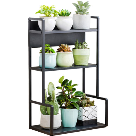 Étagère de Stockage Mano en Acier Inoxydable Noir Modèle 30/40cm avec Support Multi-étagé pour Pots et Plantes