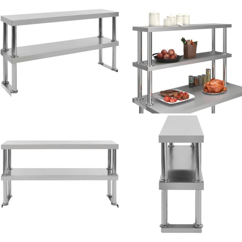Vidaxl - tagère de table de travail 2 niveaux 120x30x65 cm Inox - étagère de table de travail - étagères de table de travail - Home & Living
