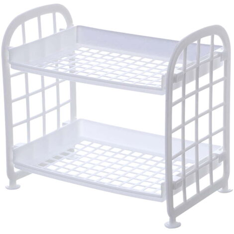 Étagère de table multifonctionnelle à deux niveaux, meuble de rangement multifonctionnel, porte-épices de cuisine, étagère de salle de bain, étagère de bureau (blanc)