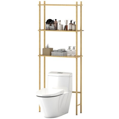 Étagère de toilette à 3 niveaux, bois naturel, avec 2 étagères, für salle de bain, pratique & moderne