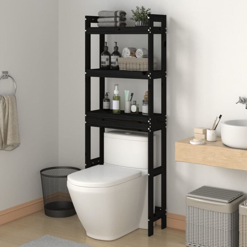 Tagère de toilette Noir 63x26x171 cm Bois de pin massif - The Living Store - Noir