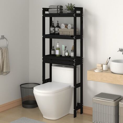 Étagère de toilette en bois de pin massif Noir 63x26x171 cm