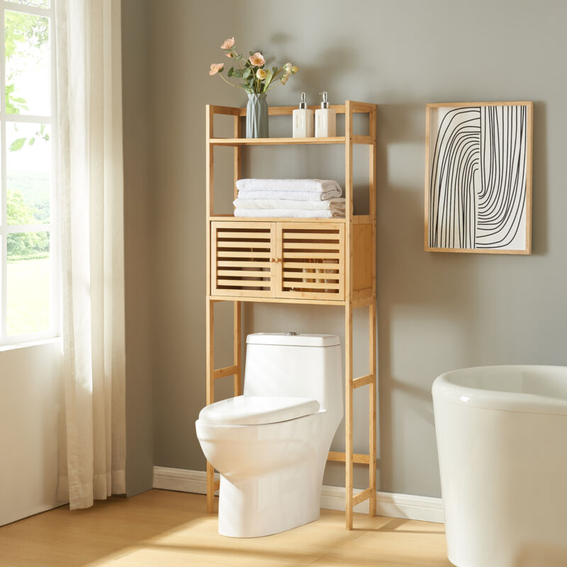 [en.casa] - tagère de toilette Haugesund bambou 158 x 60 x 26 cm naturel
