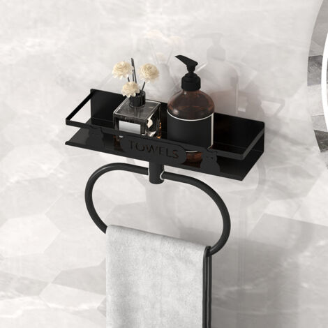 Étagère de toilette noire , porte-serviettes multifonctionnel, organisateur de douche, installation sans perçage
