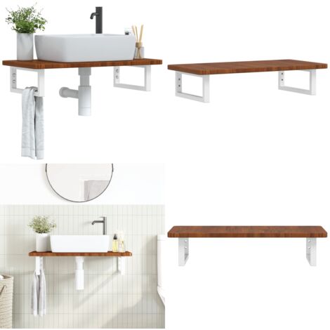 Étagère de vasque murale acier et bois de chêne massif - Étagère de lavabo - Support de vasque