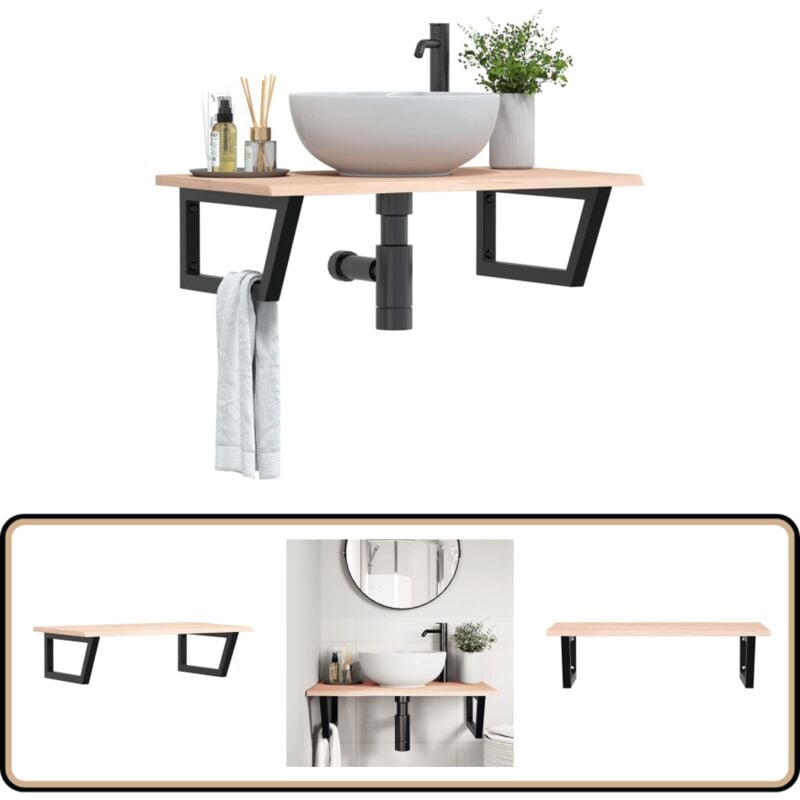 Étagère de vasque murale acier et bois de chêne massif - Etagere Murale - Etagere Lavabo - Rangement Salle Bain - Meuble Salle Bain - Etageres