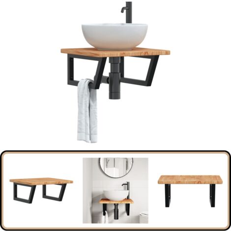 Étagère de vasque murale acier et bois de chêne massif - Etagere Murale - Etagere Lavabo - Rangement Salle Bain - Meuble Salle Bain - Etageres Flottantes