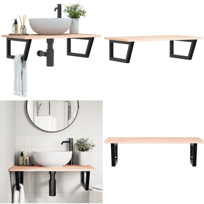 Tagère de vasque murale acier et bois de chêne massif - Etagere Murale - Etagere Lavabo - Rangement Salle Bain - Meuble Salle Bain - Etageres