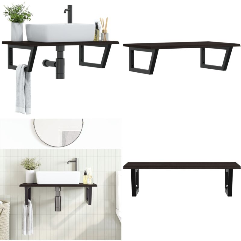 Tagère de vasque murale acier et bois de chêne massif - Etagere Murale - Etagere Lavabo - Rangement Salle Bain - Meuble Salle Bain - Etageres