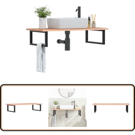 Étagère de vasque murale acier et bois de chêne massif - Meuble De Salle De Bain - Étagère Murale - Étagère De Lavabo - Meuble Suspendu - Rangement Salle De Bain