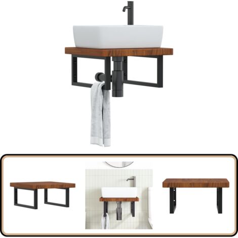 Étagère de vasque murale acier et bois de chêne massif - Meuble De Salle De Bain - Étagère Murale - Étagère De Lavabo - Meuble Suspendu - Rangement Salle De Bain