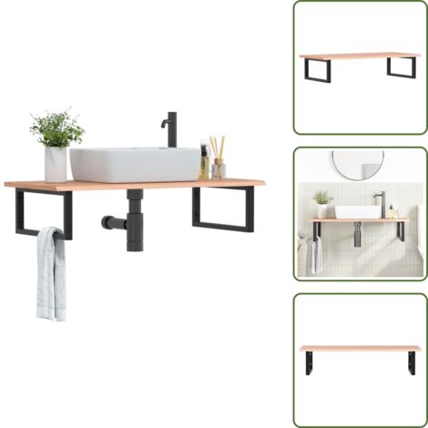 Étagère de vasque murale acier et bois de chêne massif - Meuble De Salle De Bain - Étagère Murale - Étagère De Lavabo - Meuble Suspendu - Rangement Salle De Bain