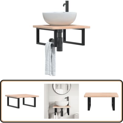 Étagère de vasque murale acier et bois de chêne massif - Meuble De Salle De Bain - Étagère Murale - Étagère De Lavabo - Meuble Suspendu - Rangement Salle De Bain