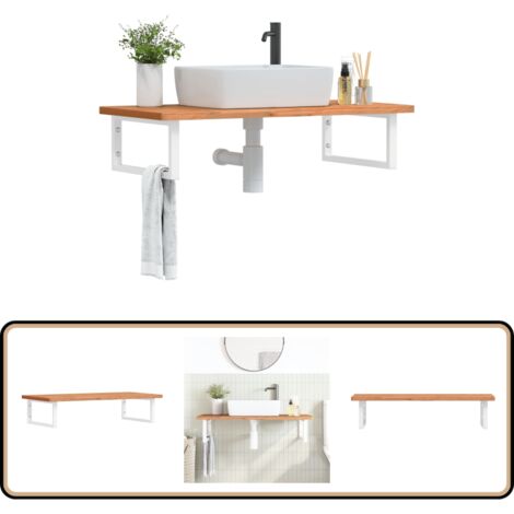 Étagère de vasque murale acier et bois massif de hêtre - Étagère Murale - Meuble De Salle De Bain - Étagère De Lavabo - Étagère Flottante - Meuble-lavabo