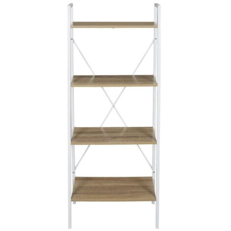 Étagère Déco "Bois & Métal" 148cm Blanc & Naturel