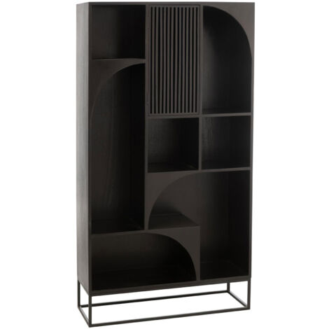 Etagère design 1 porte 7 niches 90x33x168 cm en manguier noir