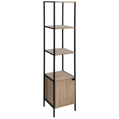 Étagère Design 1 Porte "Aliaj" 176cm Naturel & Noir