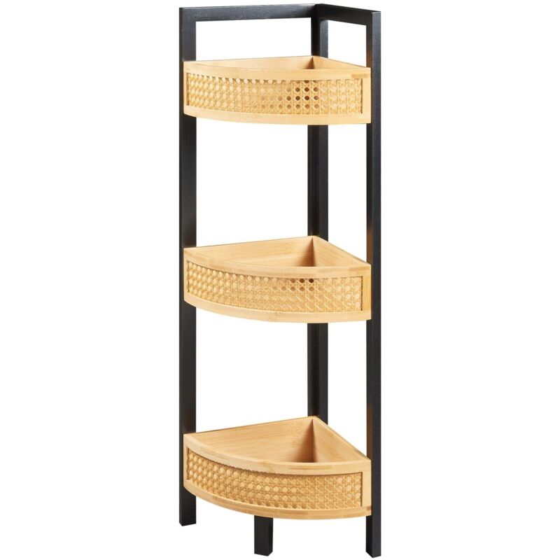 Étagère design intemporel salon chambre meuble de rangement d'angle 80 x 32 x 23 cm noir naturel aspect rotin