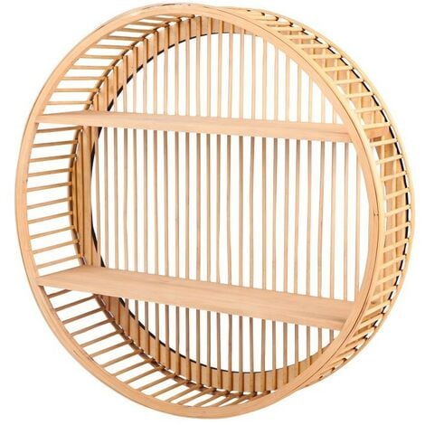 JARDIBRICODECO Étagère Design Rond en Bambou Léa - 2 Niveaux D50cm x H12cm