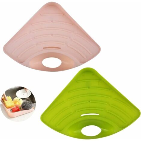 Étagère d'évier triangulaire d'angle pour cuisine, panier suspendu, égouttoir à vaisselle antidérapant, porte-éponge pour cuisine et salle de bain (vert + rose)