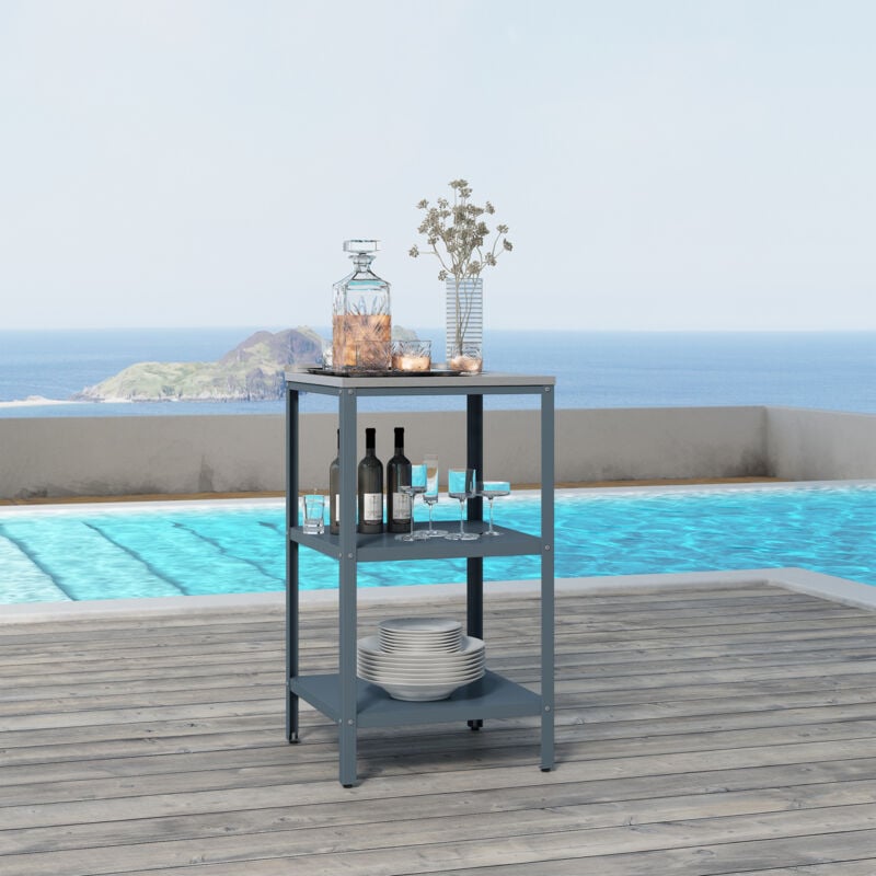 Tagère d'extérieur Bolognano acier 92 x 50 x 50 cm gris foncé mat argent Casa.pro