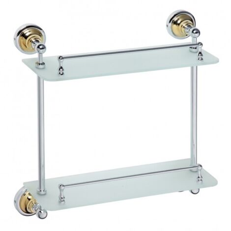 Etagère double de douche avec rail en verre RETRO chromé doré 40x42x12cm