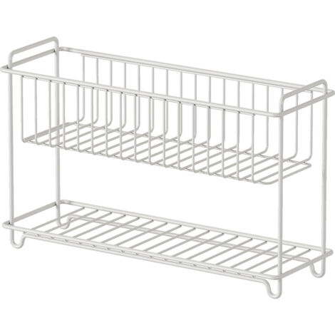 Étagère double étages inox avec panier à poignée, égouttoir évier rangement cuisine salle de bain grand format