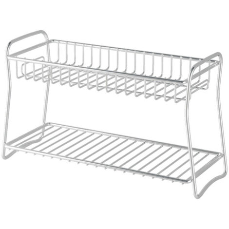 Étagère double étages inox pour lavabo, rangement salle de bain maquillage, grand modèle