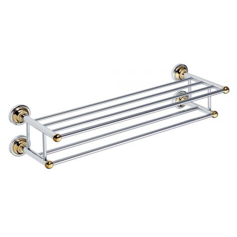 Etagère double trapèze avec porte-serviettes RETRO chromé doré 66,5x16,5x22,5 cm