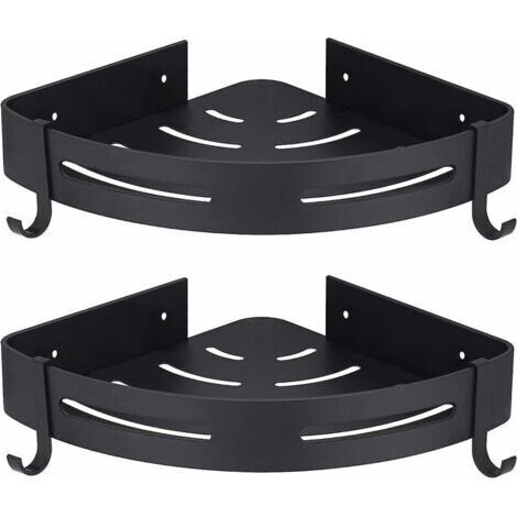 Etagére Douche d'angle Noir sans Perage Rangement Salle de Bain Douche Accessoire Salle de Bain Support Porte Savon Douche Aucun Antirouille en Aluminium Lot de 2 avec Crochets